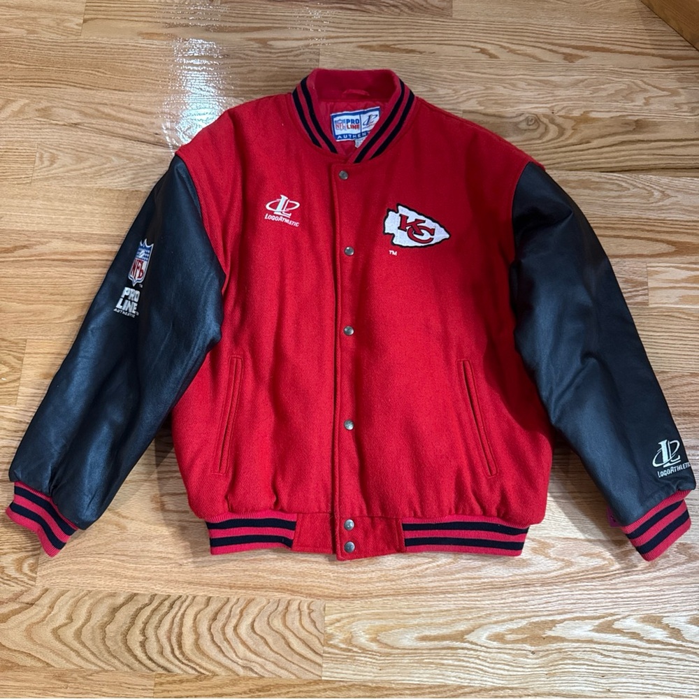 Vintage Kansas City Chiefs Logo Athletic Proline Wool Leather Bomber Jacket 90s